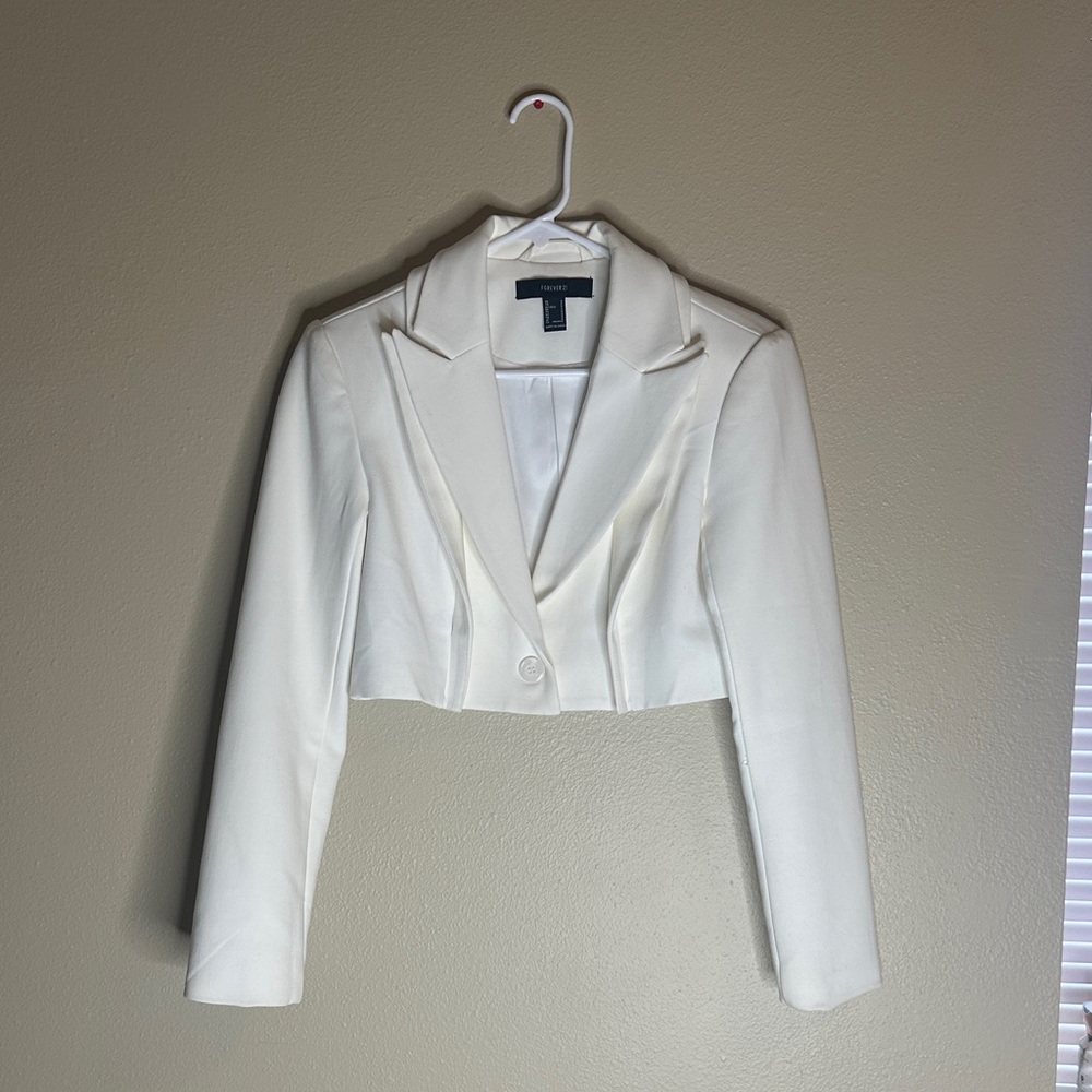 Forever 21 Ivory Cropped Suit Jacket